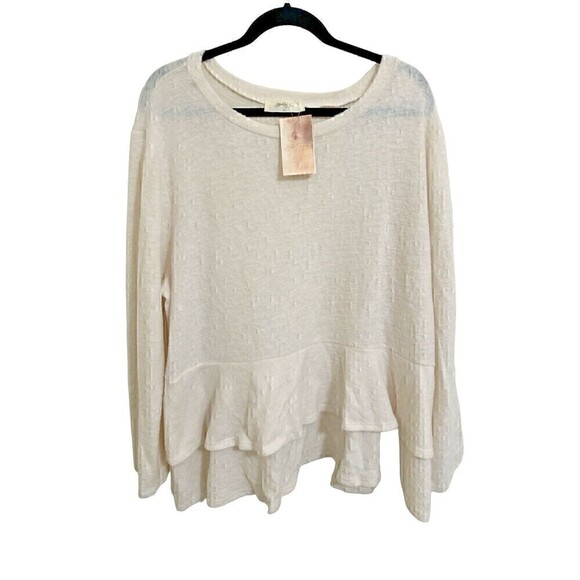 NEW A Beautiful Soul Sweater Size 22/24 Womens Long Sleeve Cream Crewneck Ruffle - Picture 1 of 5